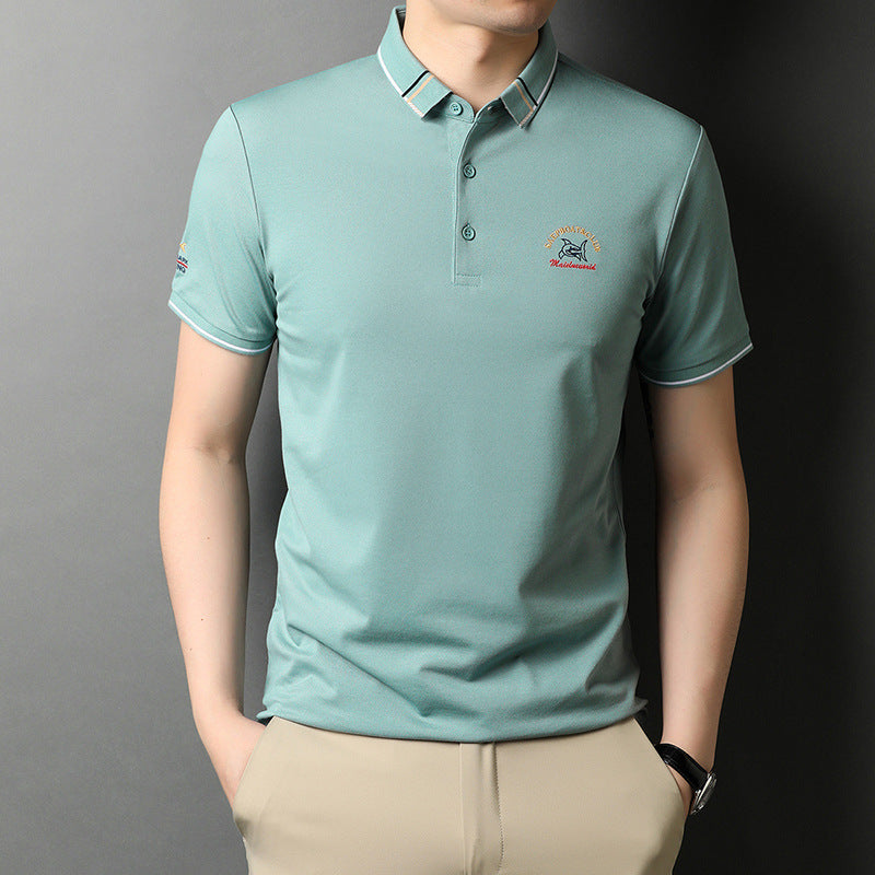 Summer New Style Short-sleeved Lapel Polo Shirt Pure Color Casual Self-cultivation Tide Brand